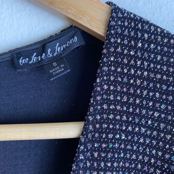 FOR LOVE & LEMONS Margaux Dress Size S Metallic Black Sparkle Bodycon Party Fun - Picture 13 of 16